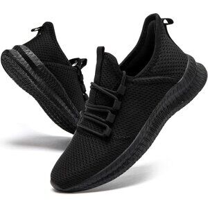 Mens Slip On Walking Shoes Mens Running Black Mesh Breathable Tennis Sneakers
